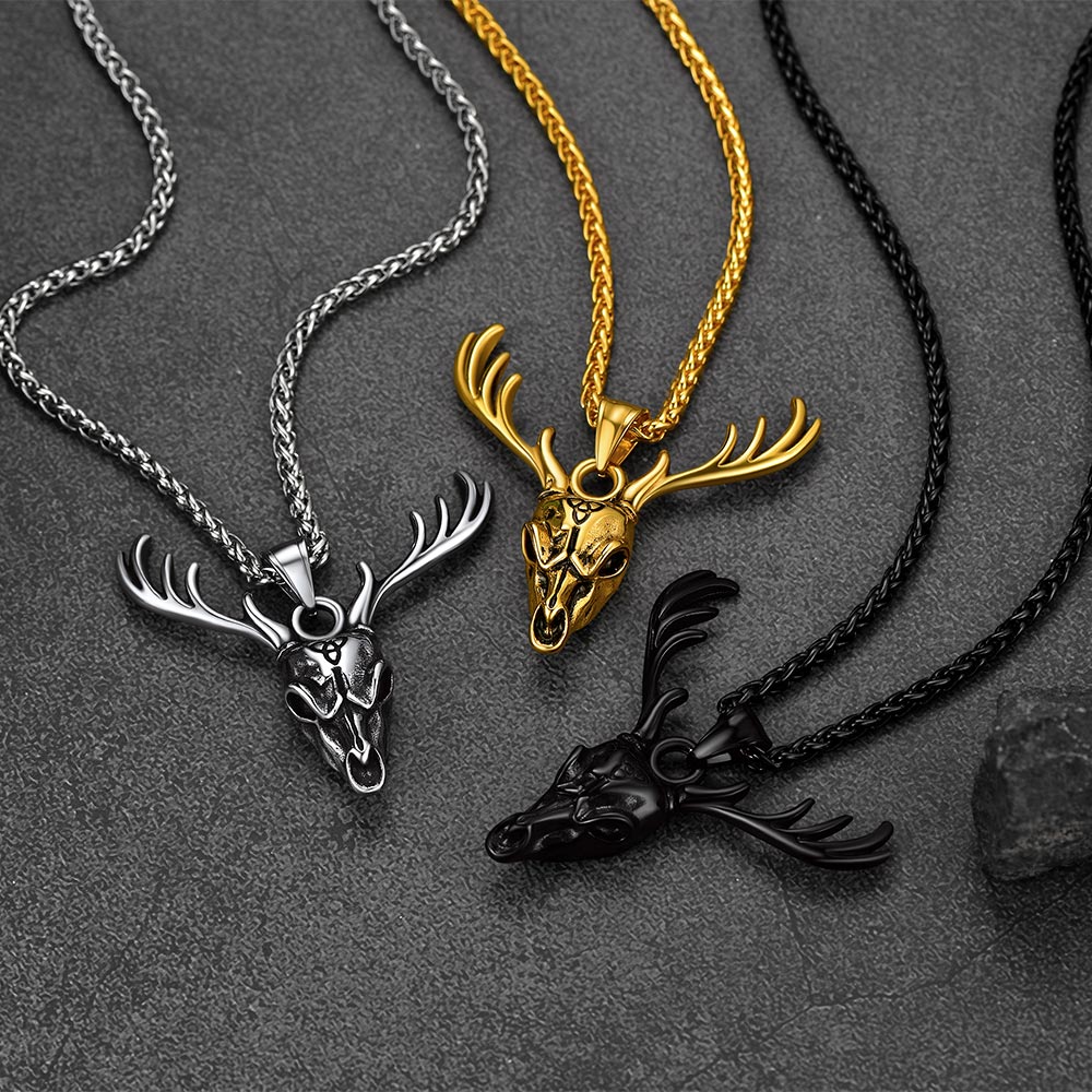 Viking Deer Necklace With Celtic Knot Christmas Gift for