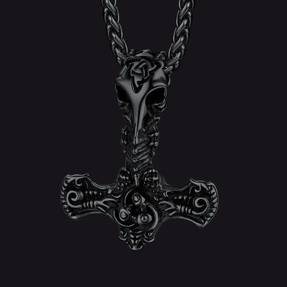 Viking Raven Thor's Hammer Mjolnir Necklace Pendant for