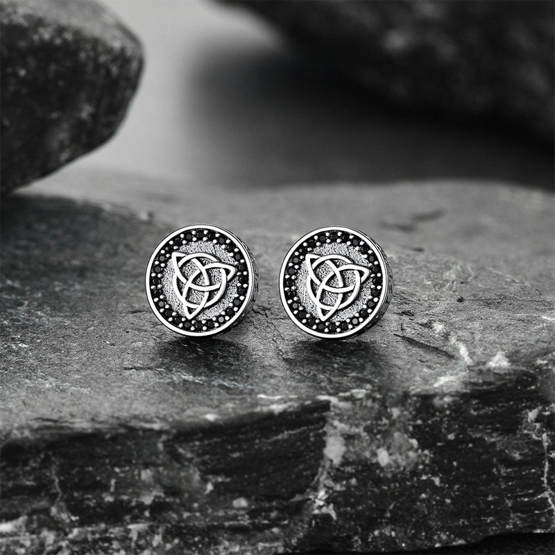 Sterling Silver Celtic Triquetra Stud Earrings With Runes