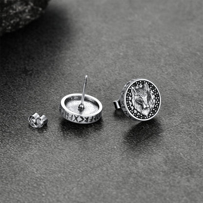Sterling Silver Viking Wolf Head Stud Earrings for