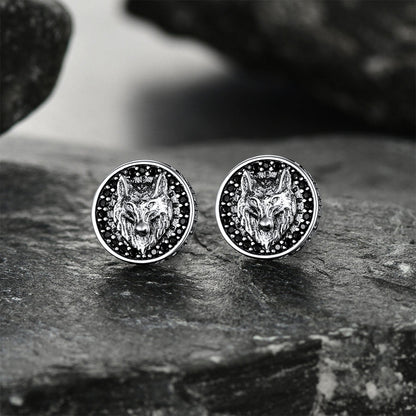 Sterling Silver Viking Wolf Head Stud Earrings for