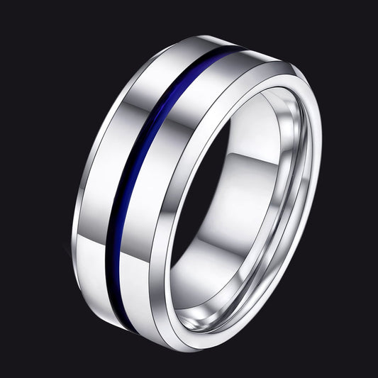 Silver Grooved Tungsten Carbide Wedding Band Ring for 8mm
