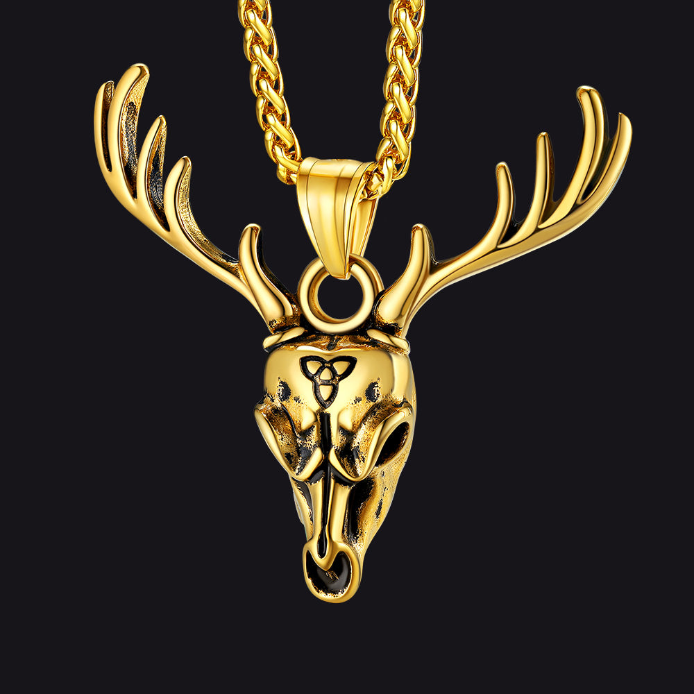 Viking Deer Necklace With Celtic Knot Christmas Gift for