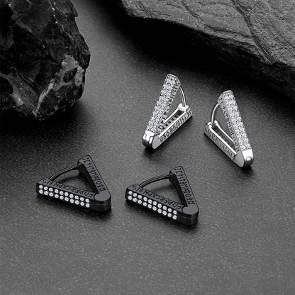 Cubic Zirconia Triangle Huggie Hoop Earrings With Viking Runes for