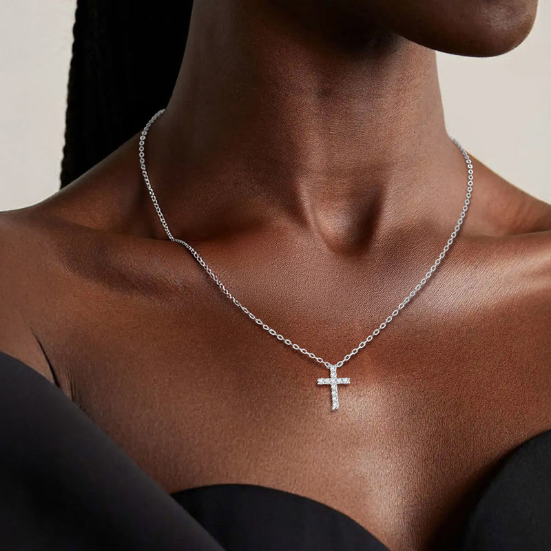 Faith Dainty Cross Pendant Necklace With Cz Gift for Mom Gift