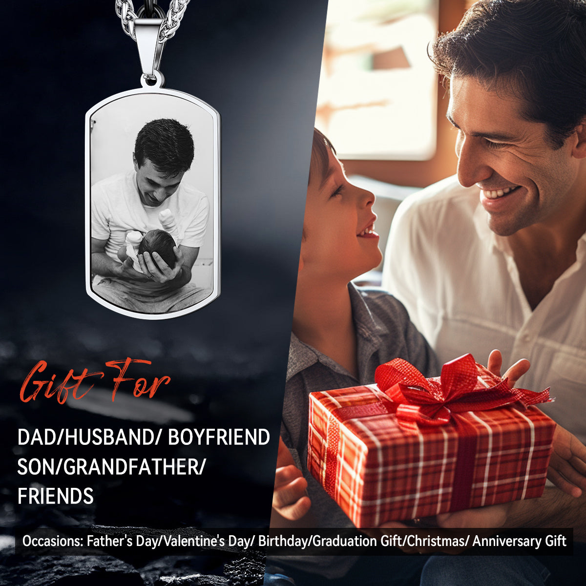 Customized Picture Dog Tag Necklace With Calendar Memorial Gift for
