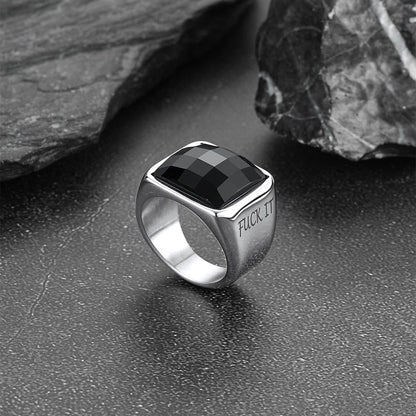 Engraved Black Onyx Signet Ring for Stainless Steel