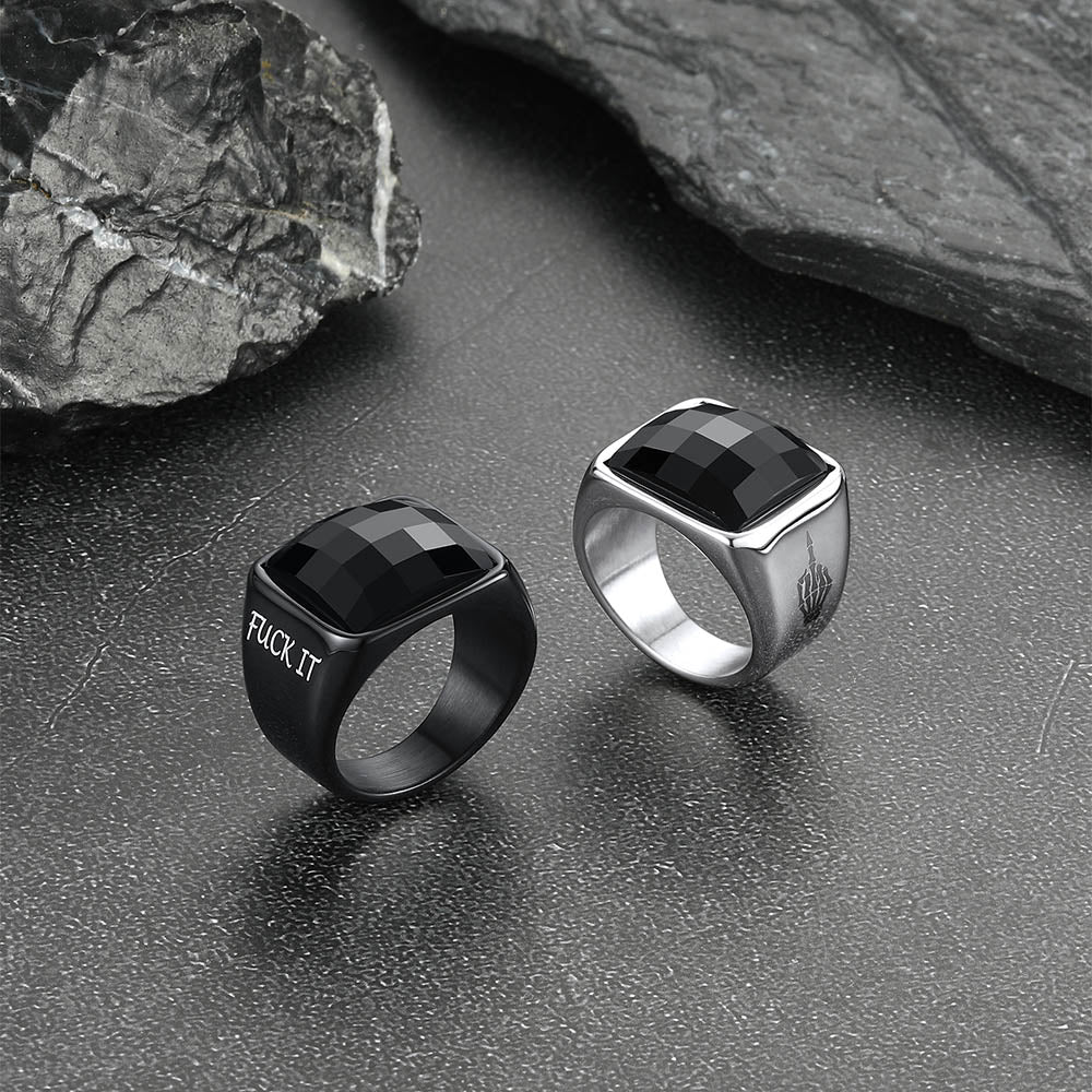 Engraved Black Onyx Signet Ring for Stainless Steel