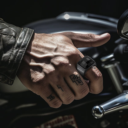 Engraved Black Onyx Signet Ring for Stainless Steel