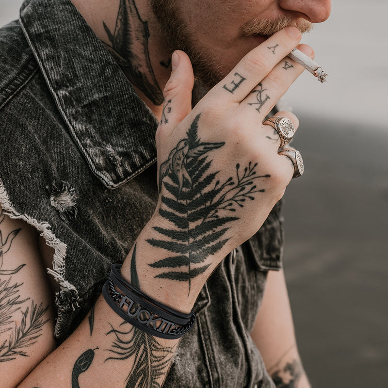 F*ck It Steel Chain Leather Bracelet for