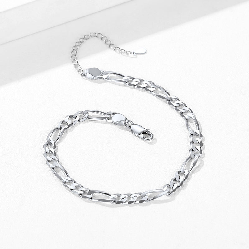 Sterling Silver Figaro Chain Link Ankle Bracelet for