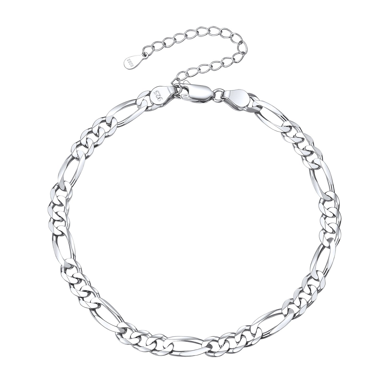 Sterling Silver Figaro Chain Link Ankle Bracelet for