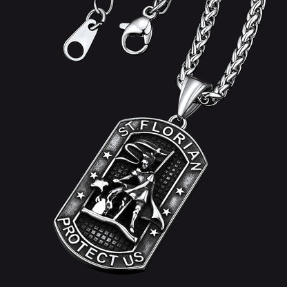 Engraved Saint Florian Dog Tag Necklace for Firefighters