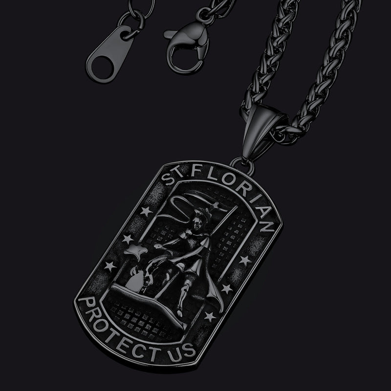 Engraved Saint Florian Dog Tag Necklace for Firefighters