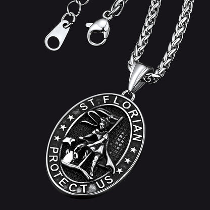 Oval Firefighter Saint Florian Medal Necklace
