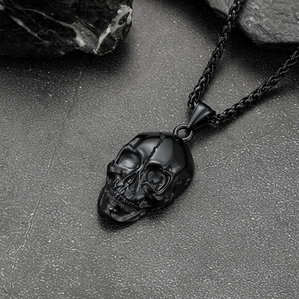 Gothic Skull Necklace With Fissured Skeleton Head for