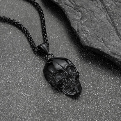 Gothic Skull Necklace With Fissured Skeleton Head for