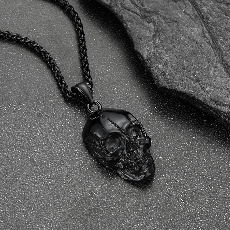 Gothic Skull Necklace With Fissured Skeleton Head for