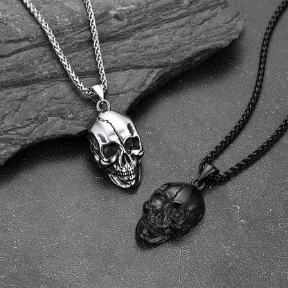 Gothic Skull Necklace With Fissured Skeleton Head for