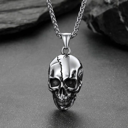 Gothic Skull Necklace With Fissured Skeleton Head for