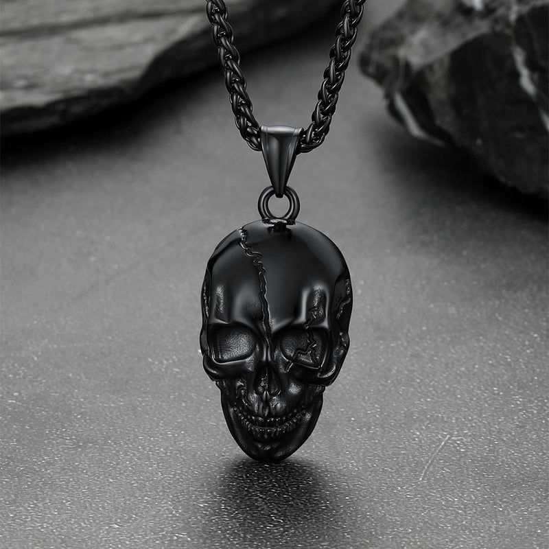 Gothic Skull Necklace With Fissured Skeleton Head for
