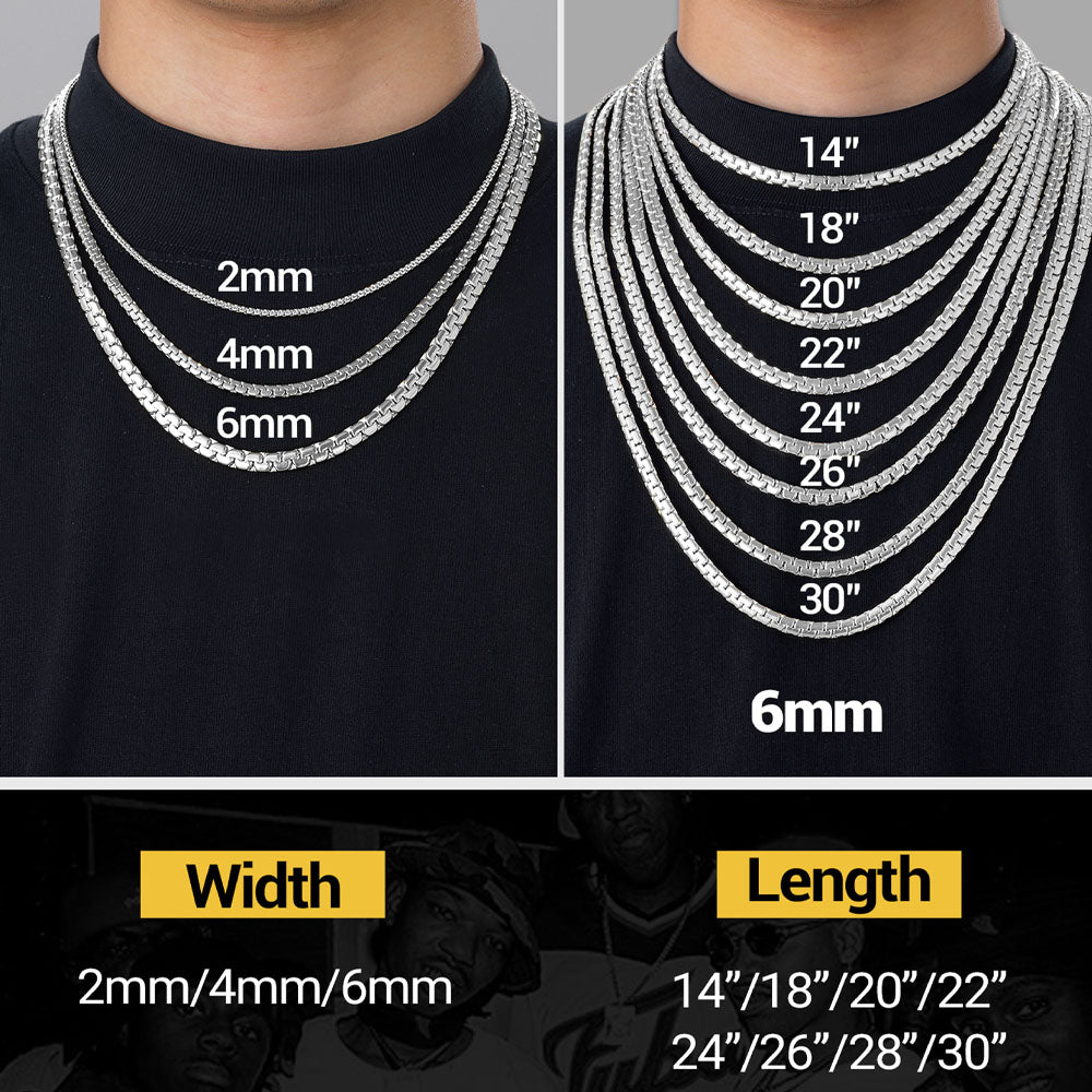 Flat Box Link Chain Stainless Steel Necklace for