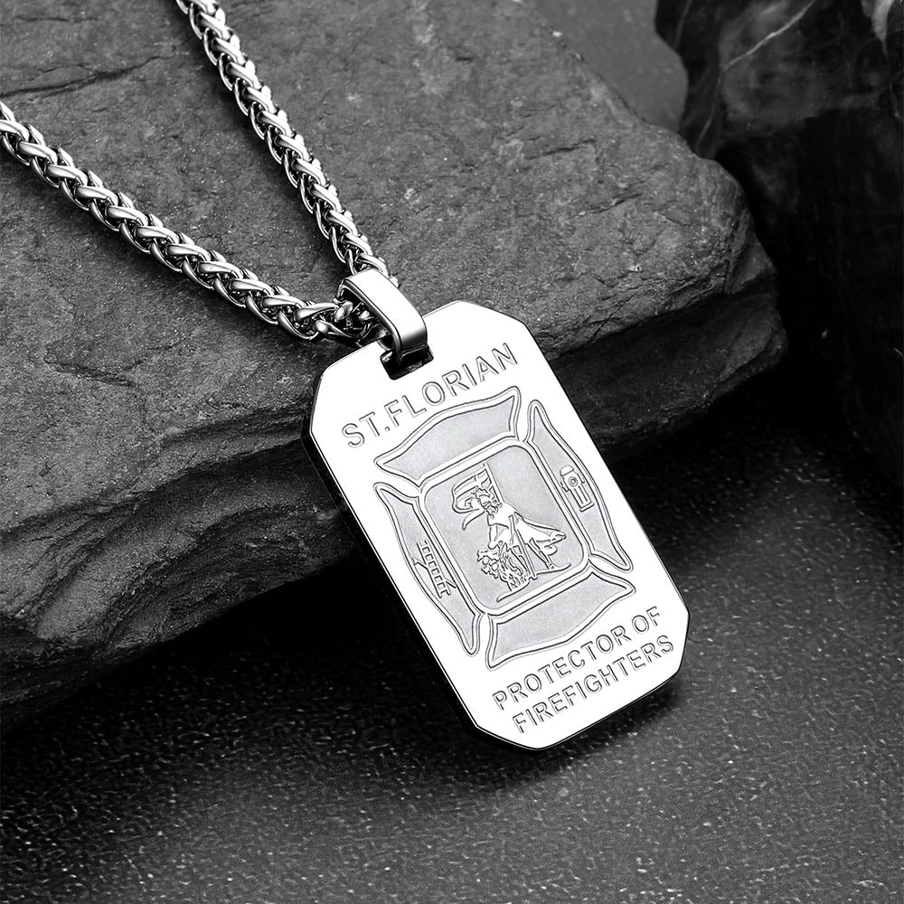 Engraved Saint Florian Firefighter Dog Tag Necklace for Firemen