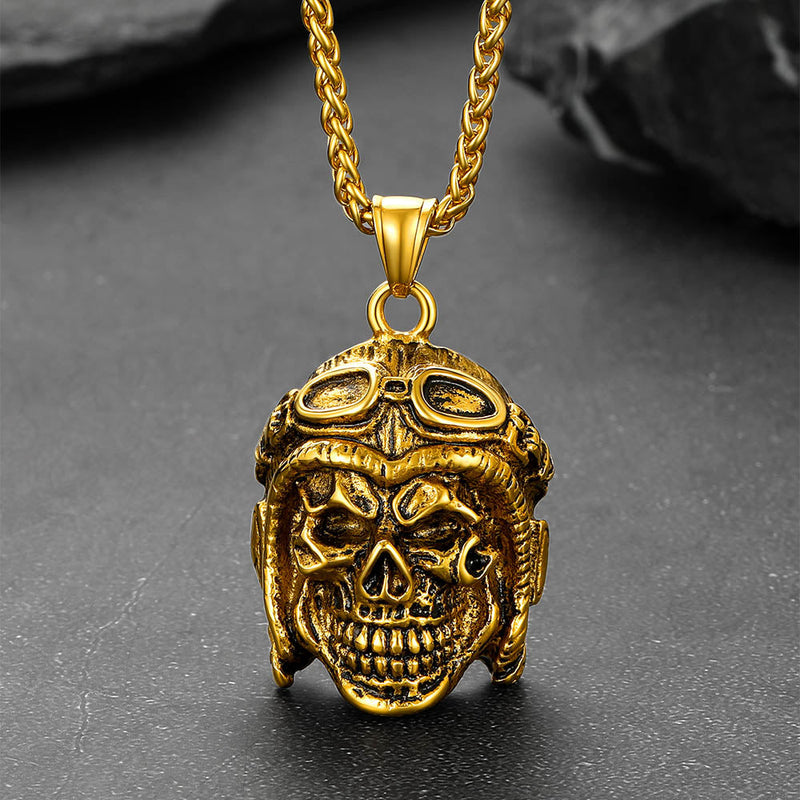 Flying Helmet Skull Antique Necklace for