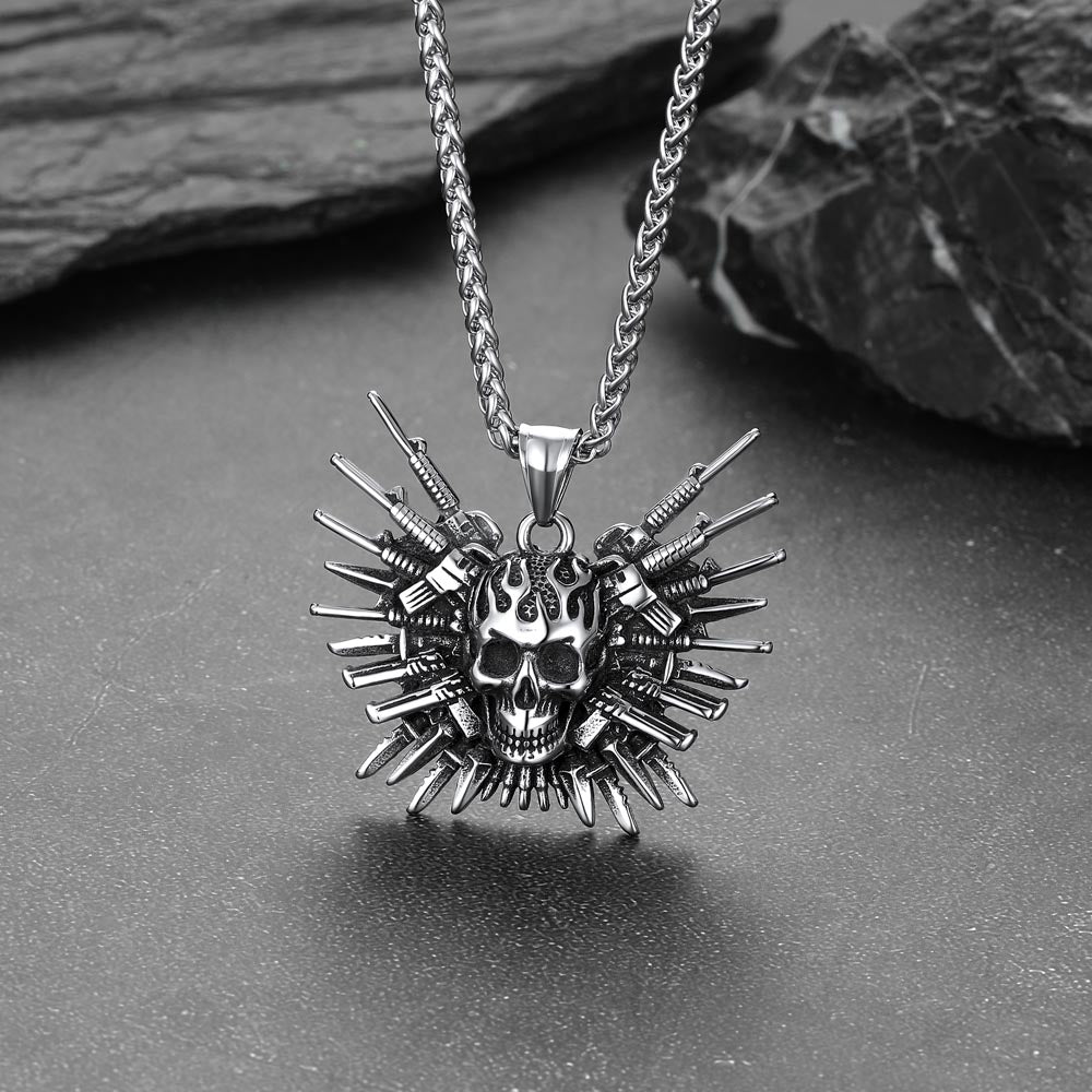 Punk Full Armed Skull Pendant Necklace for