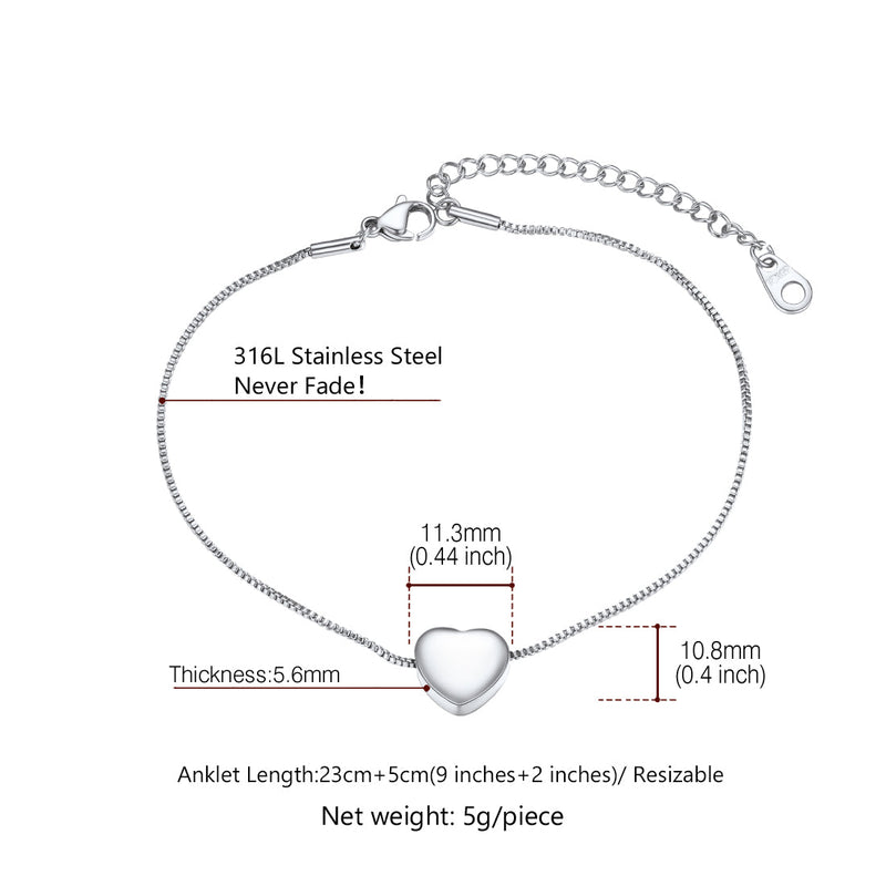 Custom Engraving Heart Ankle Bracelet With Cable Chain for
