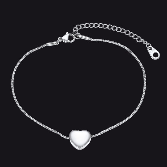 Custom Engraving Heart Ankle Bracelet With Cable Chain for