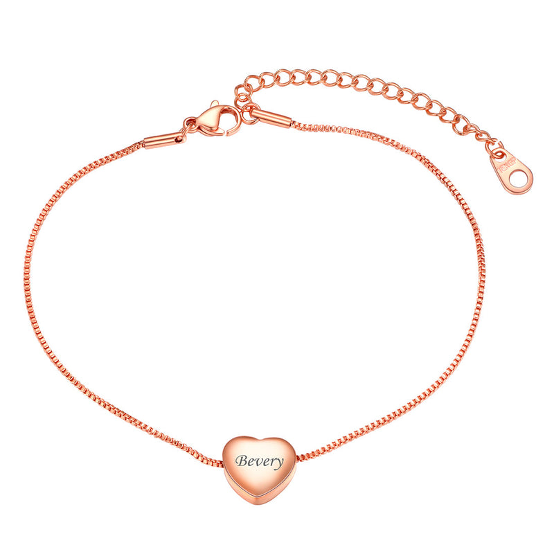Custom Engraving Heart Ankle Bracelet With Cable Chain for