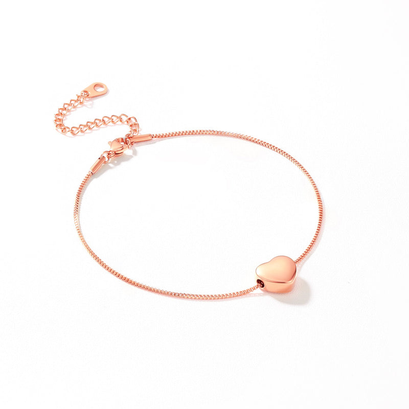 Custom Engraving Heart Ankle Bracelet With Cable Chain for
