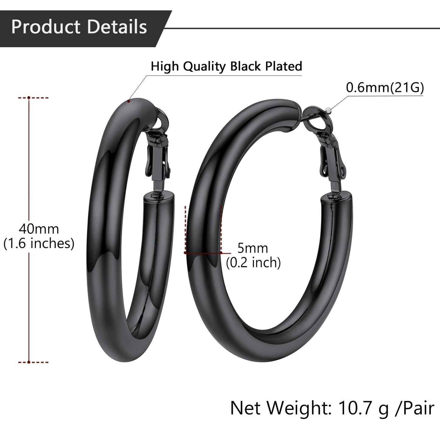 Chunky 5mm Hoop Earrings With Lobster Clasp for