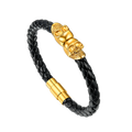 Black Braided Leather Bracelet With Skull for
