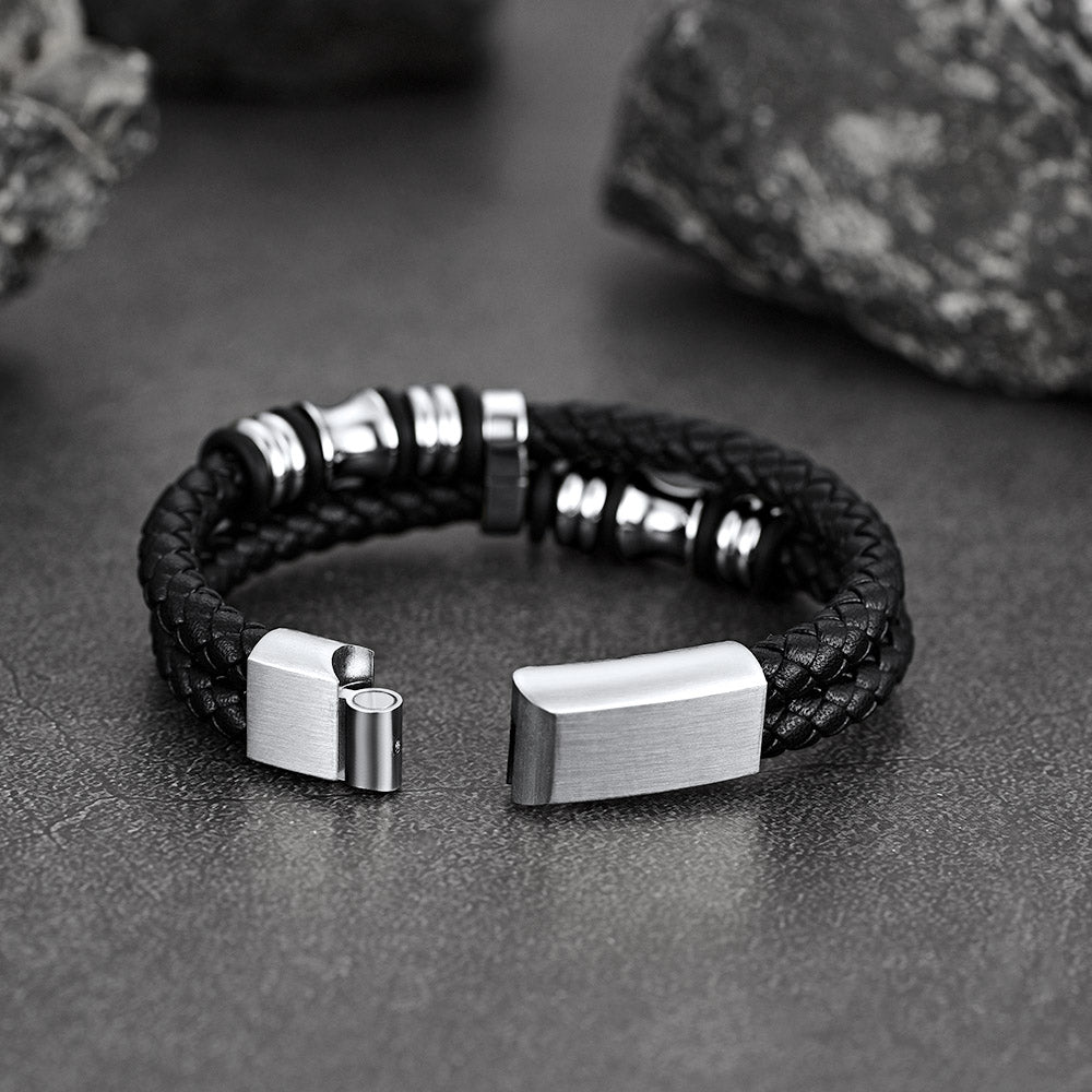 Engraved Braided Leather Bracelet for My Grandson