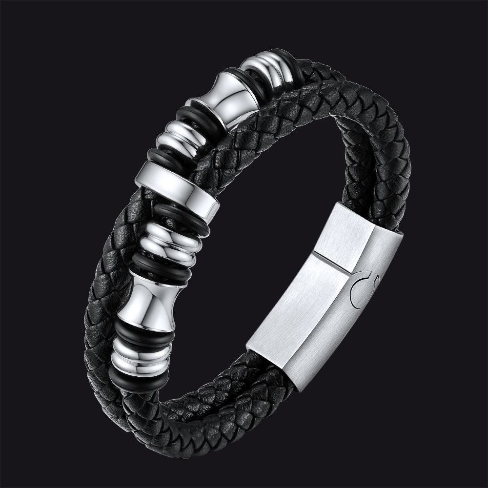 Engraved Braided Leather Bracelet for My Grandson
