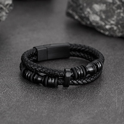 Engraved Braided Leather Bracelet for My Grandson