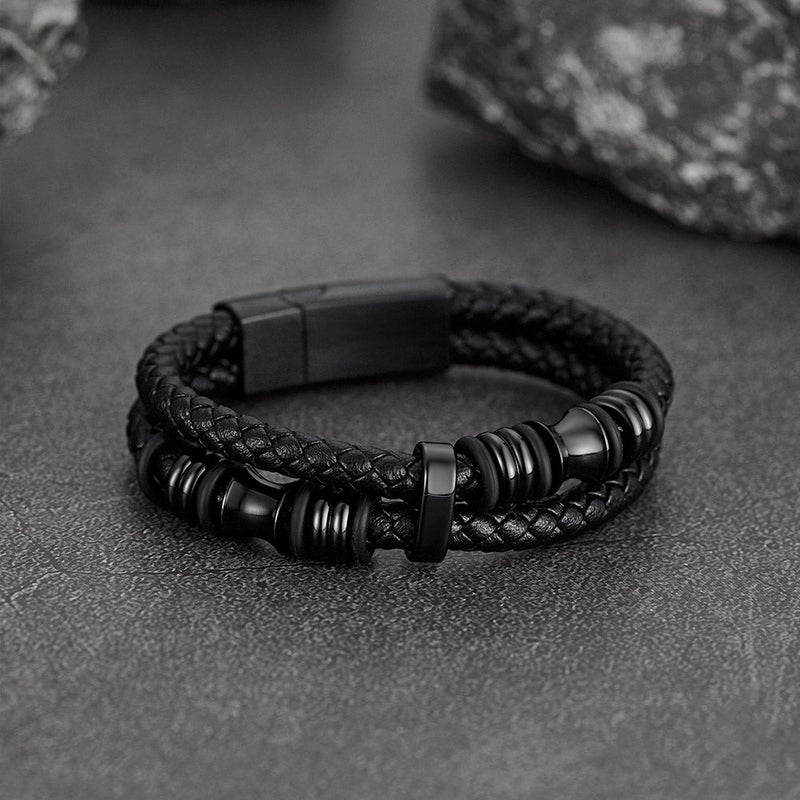 Engraved Braided Leather Bracelet for My Grandson