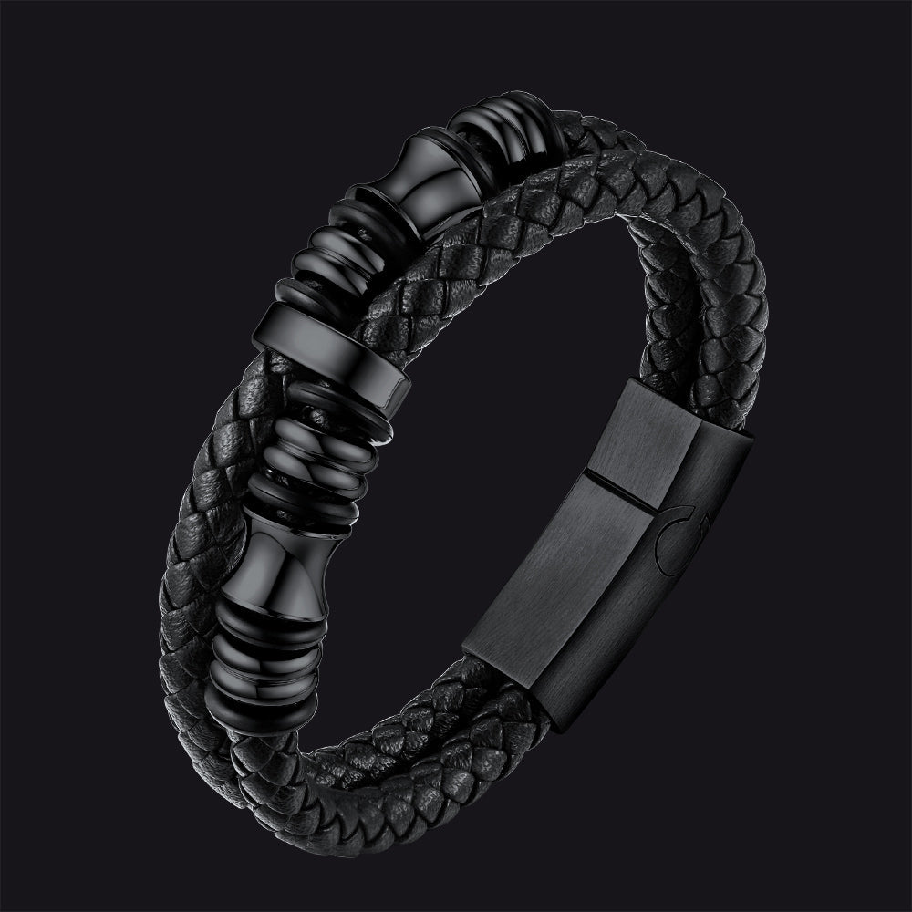 Engraved Braided Leather Bracelet for My Grandson