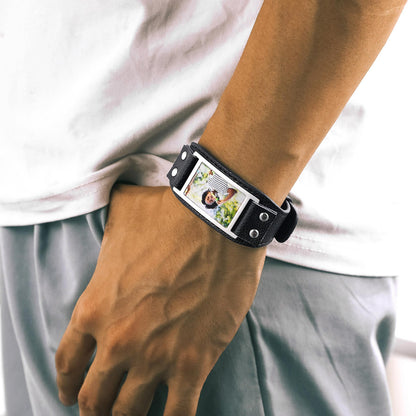 Personalized Picture Leather Bracelet Black Wristband for