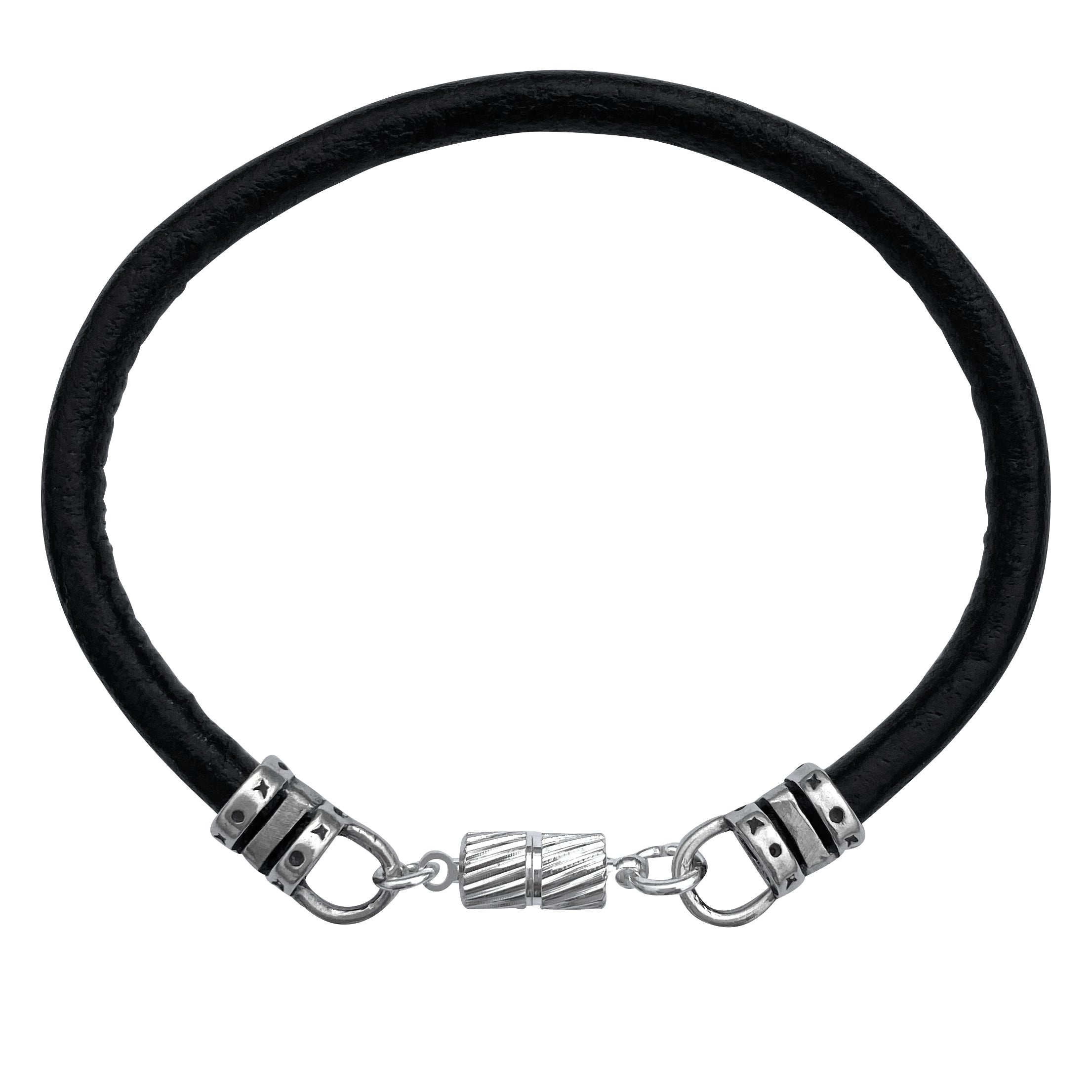 Extra Thick 4mm Wide Black Leather Bracelet With Silver Magnetic Clasp