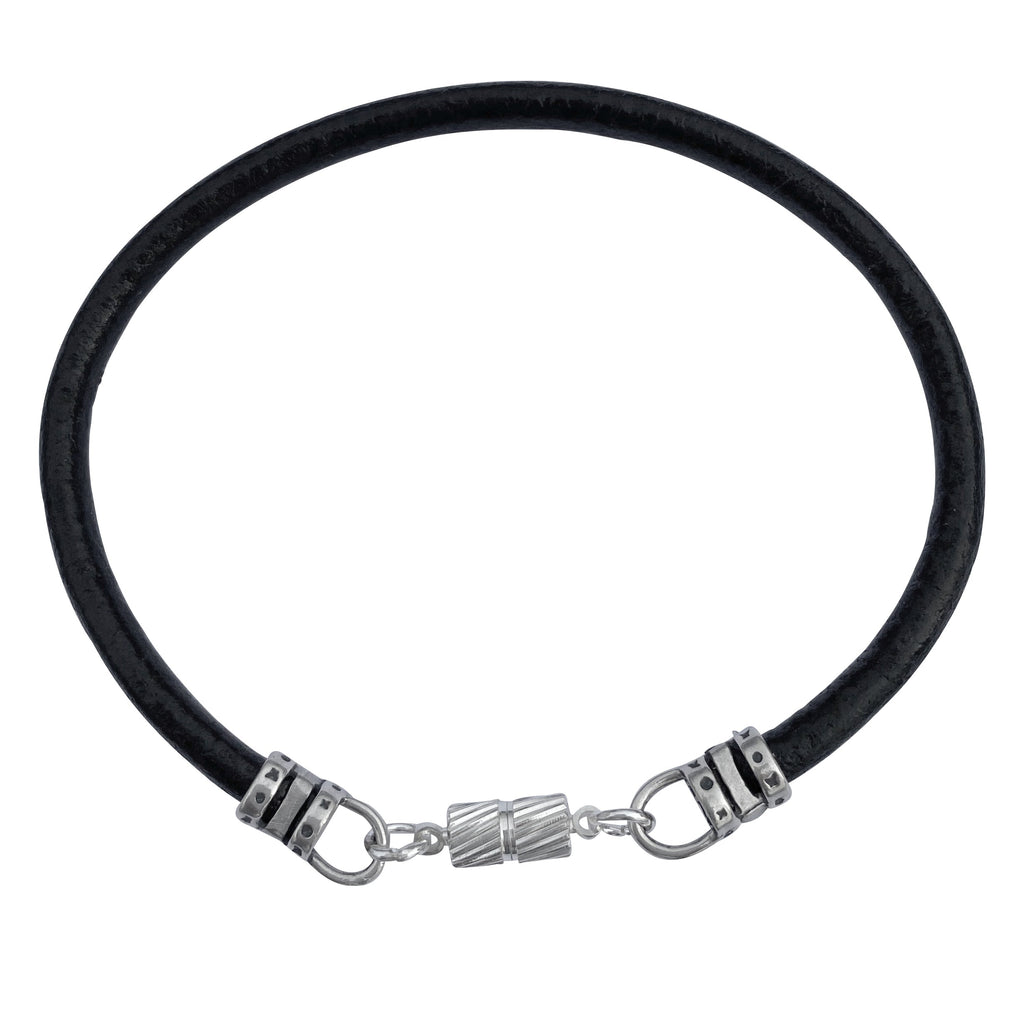 Extra Thick 4mm Wide Black Leather Bracelet With Silver Magnetic Clasp