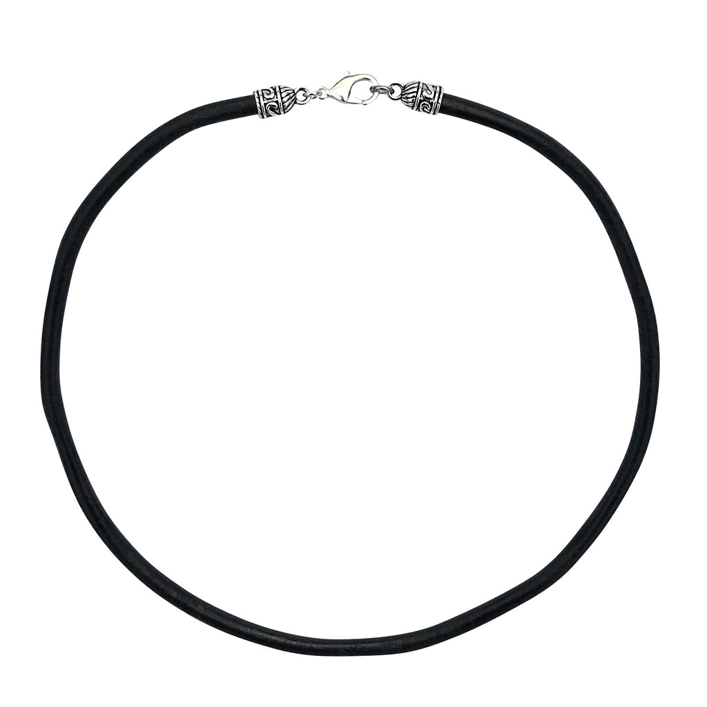 Extra Thick 5mm Wide Black Leather Cord Silver Necklace