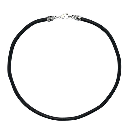 Extra Thick 5mm Wide Black Leather Cord Silver Necklace