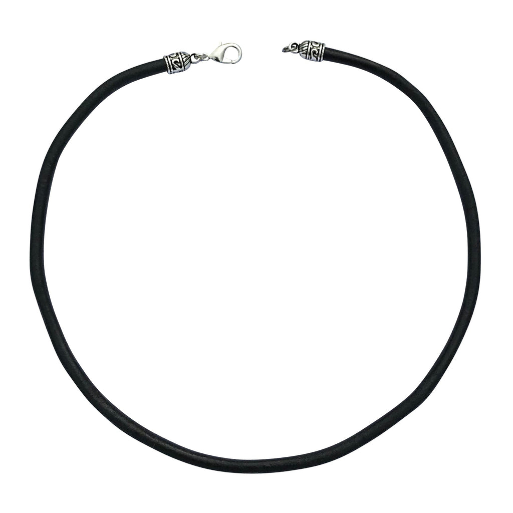 Extra Thick 5mm Wide Black Leather Cord Silver Necklace