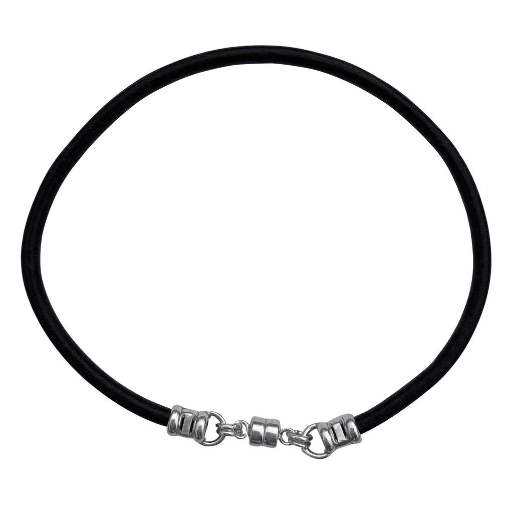 Thick 3mm Wide Black Leather Bracelet With Sterling Silver Magnetic Clasp