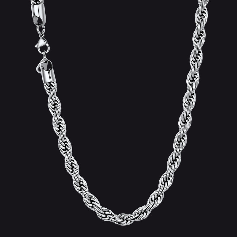 Twisted Rope Chain Stainless Steel Link Necklace for