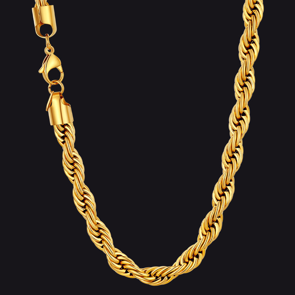 Twisted Rope Chain Stainless Steel Link Necklace for