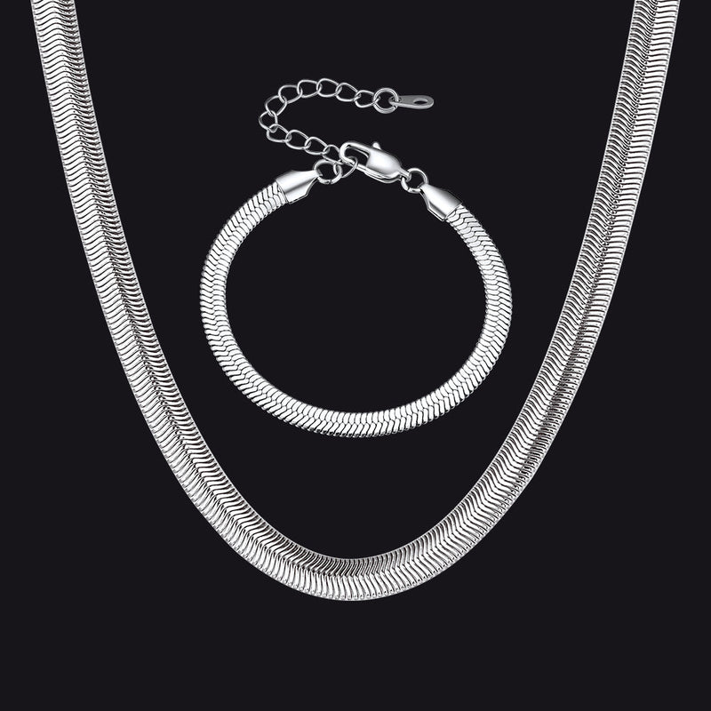 8mm Snake Link Chain & 5mm Bracelet Set for